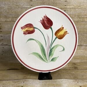 Pottery Guild of America Large Cake Plate-Hand-Painted Tulips-13.5-1940s Vintage